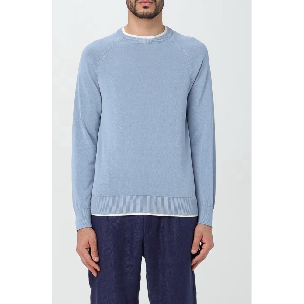 ELEVENTY Knit Two-tone Men's Sweater Jumper Light Blue White L NWT $695
